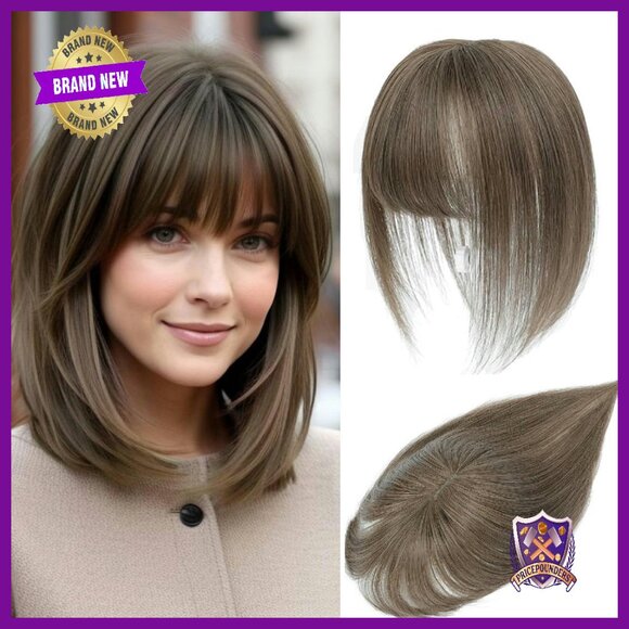 Human Hair Topper with Bangs for Thinning Hair, 360° Coverage